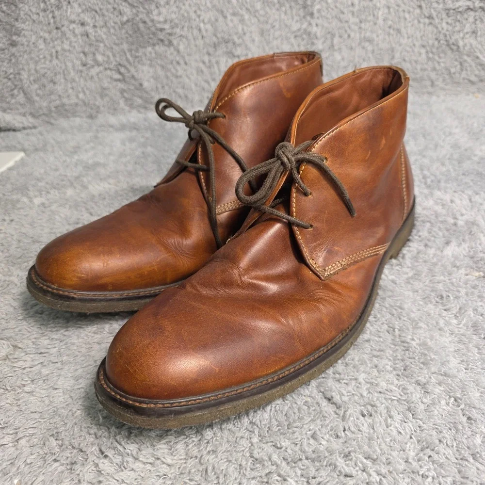 Johnston & Murphy Chukka Boots Brown Leather Sheepskin Crepe Soles Mens 10.5 M